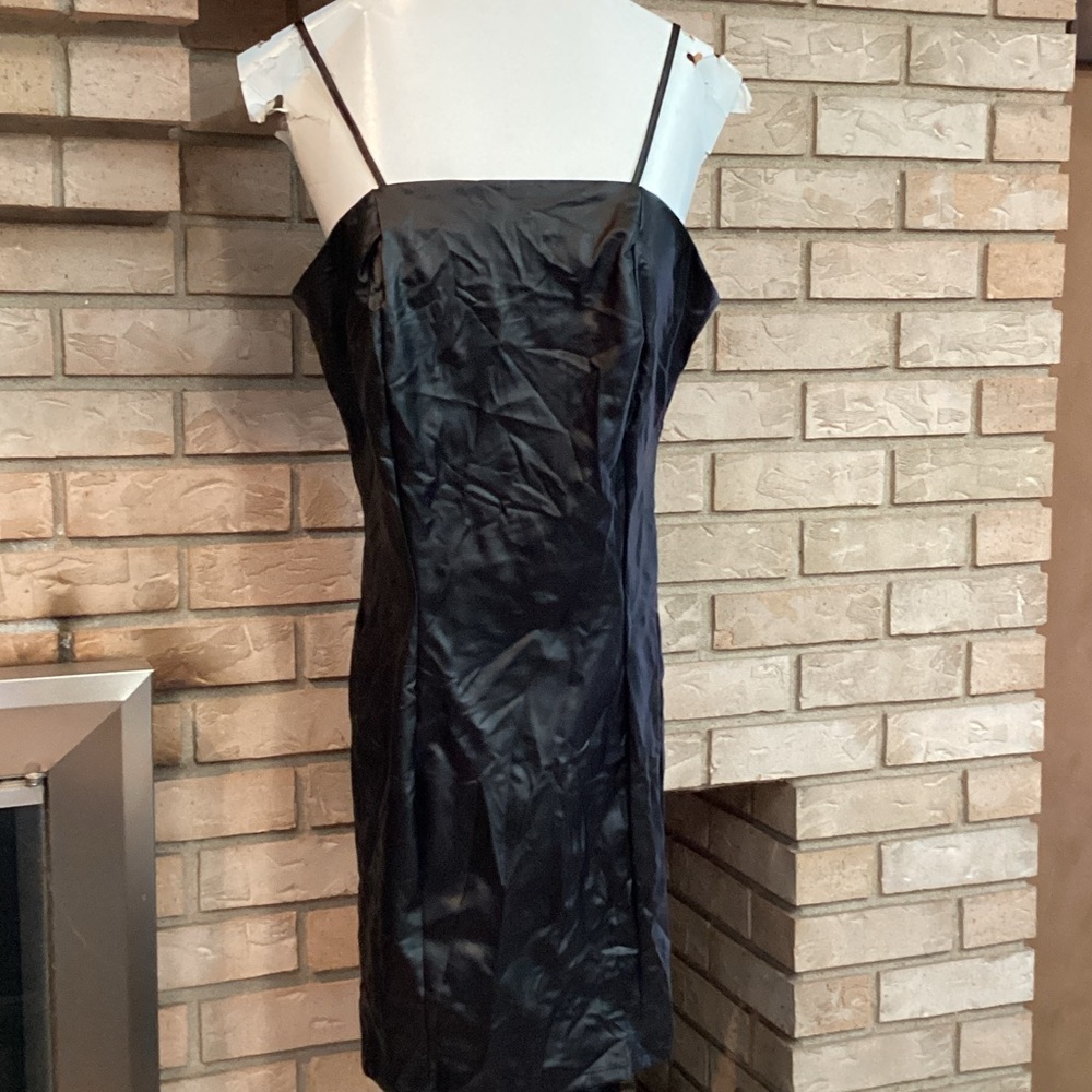 Leather looking vegan pleather Spaghetti Strap form fitting Dress